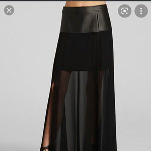 BCBG Faux Leather Maxi Dress Slit Lace Trim Size 6